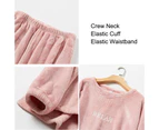 Amoretu Crew Neck Flannel Pajamas Set for Women-Light Pink