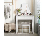 Dressing Table With Drawer Stool Mirror Makeup Jewellery Organiser Cabinet Desk