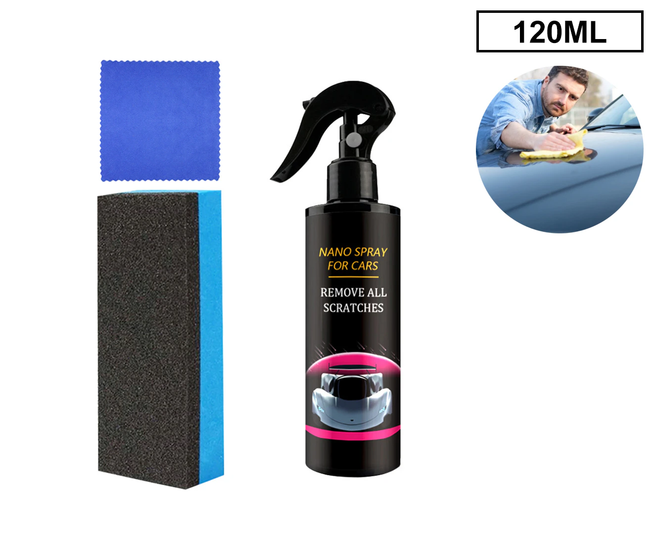 120ML Set Nano Magic Car Spray Surface Coating Agent Water Repellent Cloth Mark Eraser AU