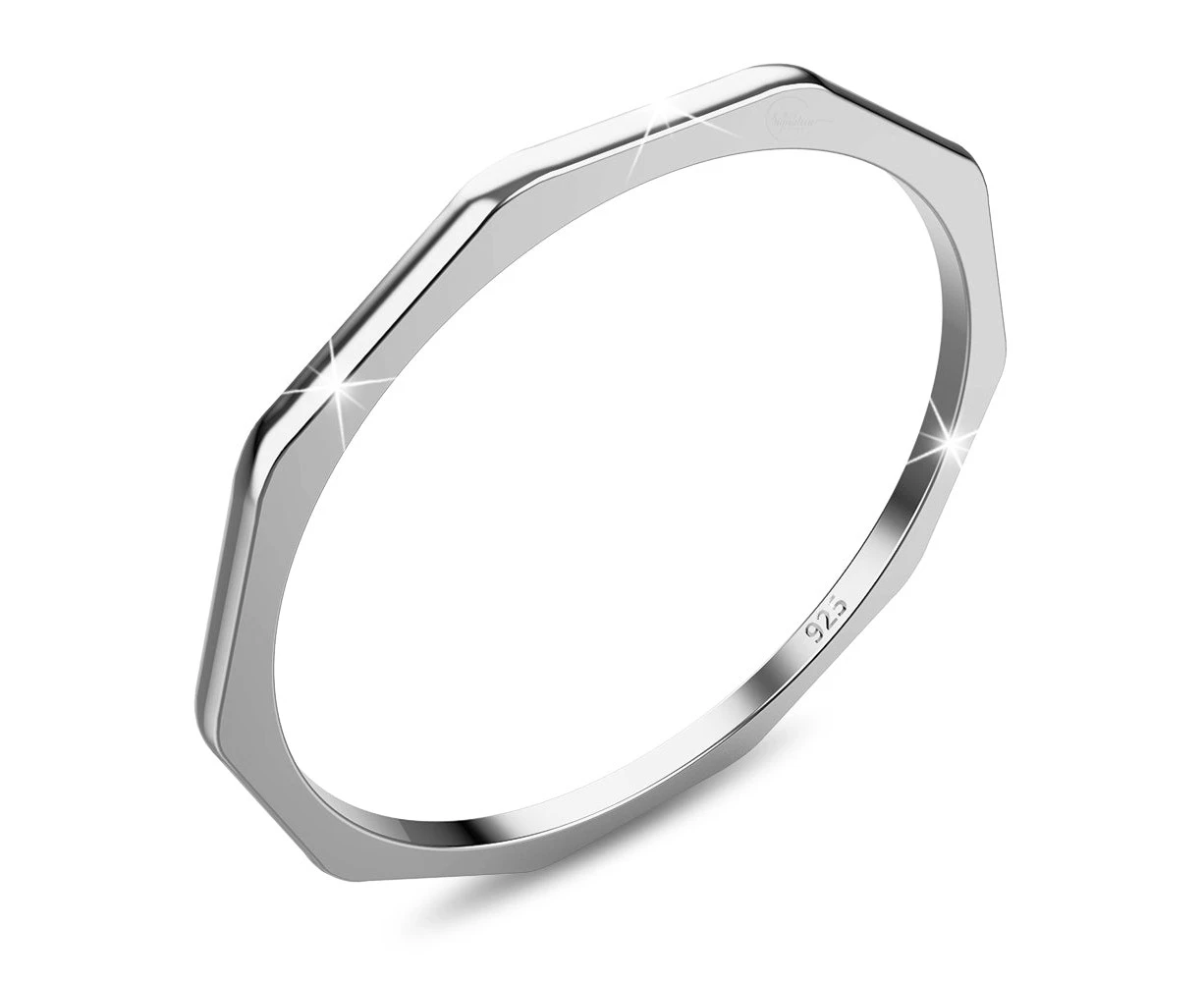 Solid 925 Signature Silver Geometric Stacking Ring Size US 9