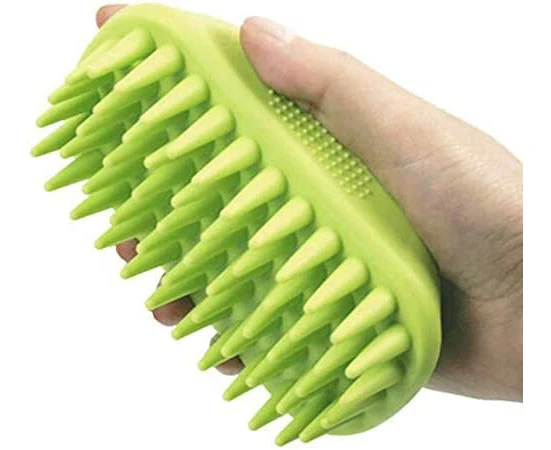 Pet Silicone Shampoo Brush for Long & Short Hair Medium Large Pets Dogs Cats, Anti-Skid Rubber Dog Cat Pet - Green