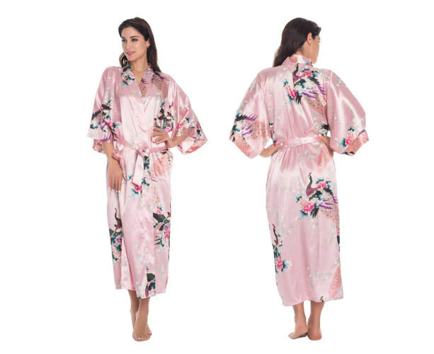 Xianghua Women Satin Silk Dress Nightie Dressing Gown Bathrobe Kimono Wedding Bridesmaid - Pink