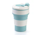 Collapsible Coffee Cup for Travel Silicone Foldable Mug with Lid Durable Reusable Portable Bottle for Camping - Blue and White