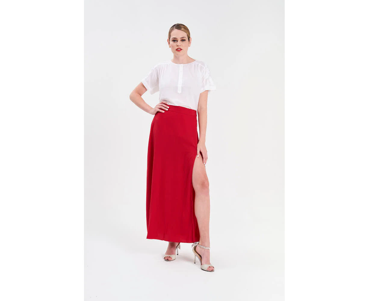 Siyona Maxi Plain Skirt - Red