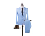 sunwoif Men Plain Formal Suit Two Piece Blazer Coat Pants Wedding Party Business Outfit Set - Sky Blue