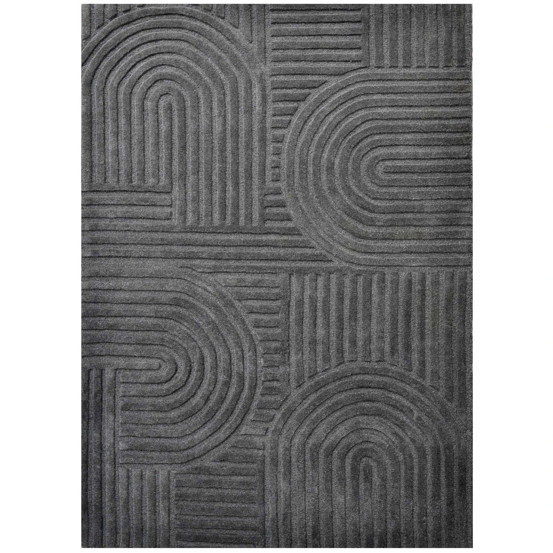 Corbusier Art Nouveau Arcs Modern Grey Hand-Tufted Wool Rug - 3 Sizes - Ivory