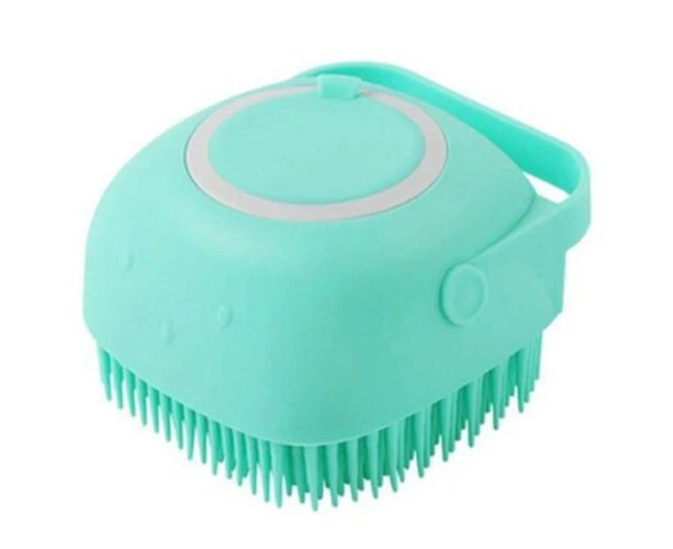 Pet Massage Bath Brush Shampoo Dispenser For Dog Cat Silicone Scrubber Tool - Blue