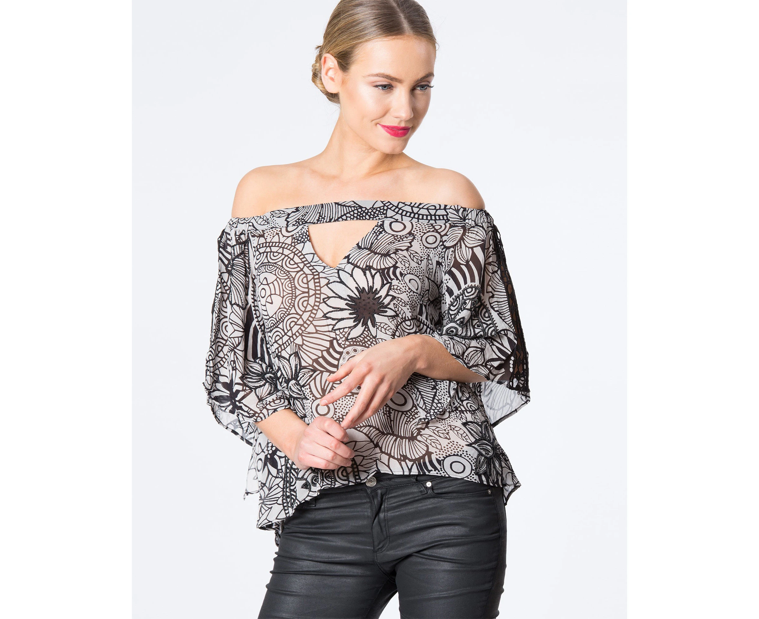 Siyona Mandela Printed Beaded Off Shoulder Top