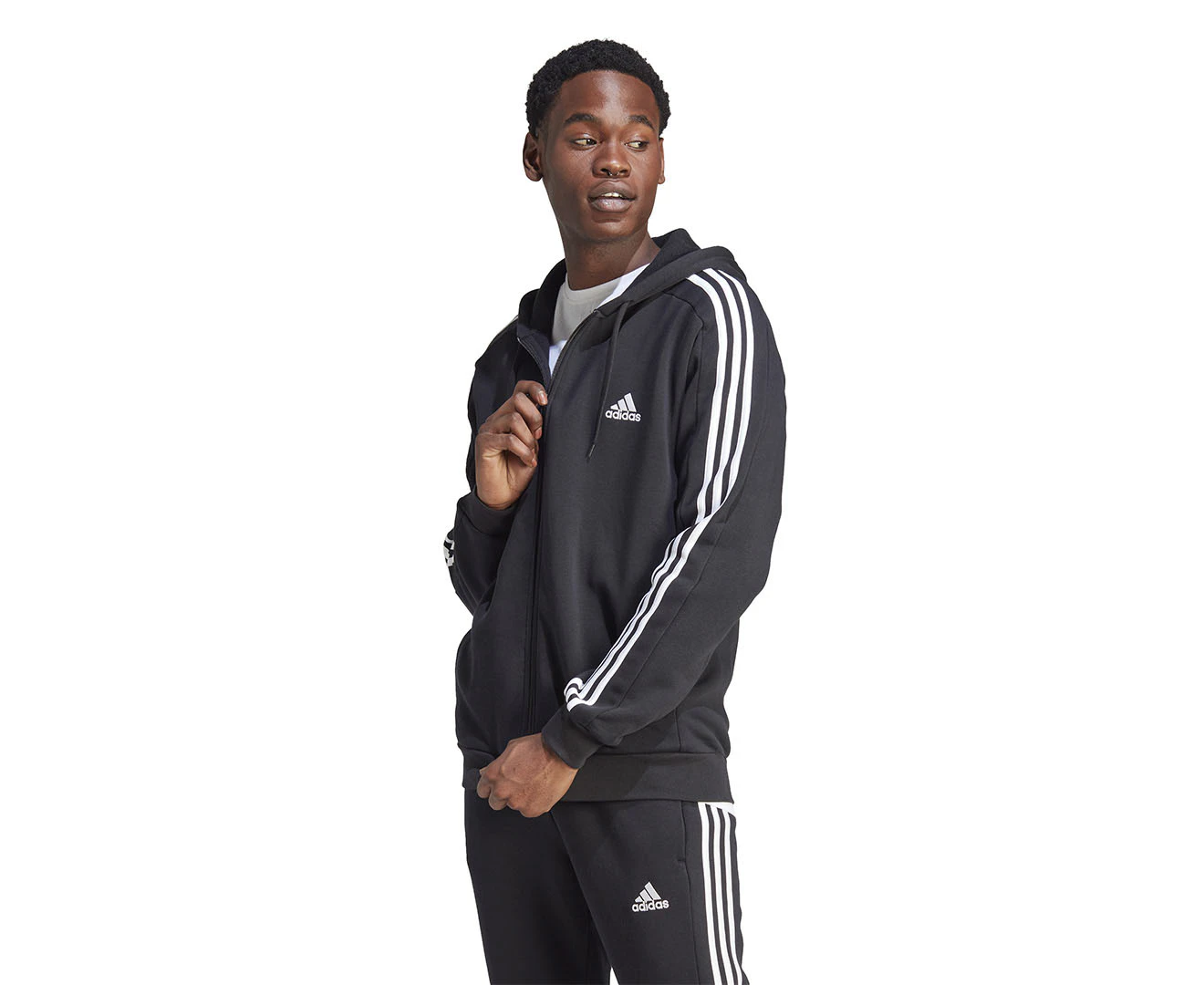 Adidas Men's Essentials Fleece 3-Stripes Full-Zip Hoodie - Black