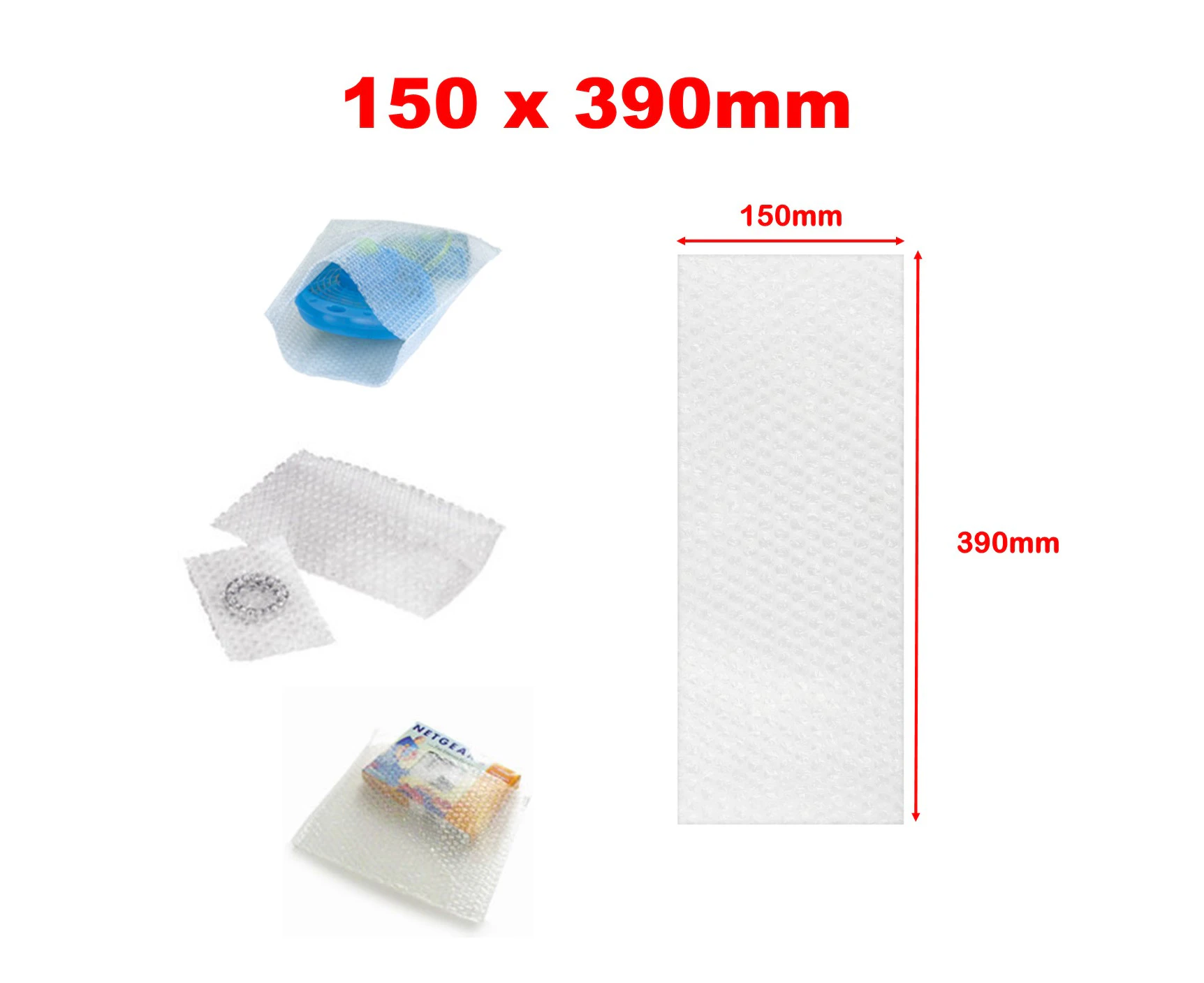 75x (150 x 390mm) 10mm Clear Bubble Bag