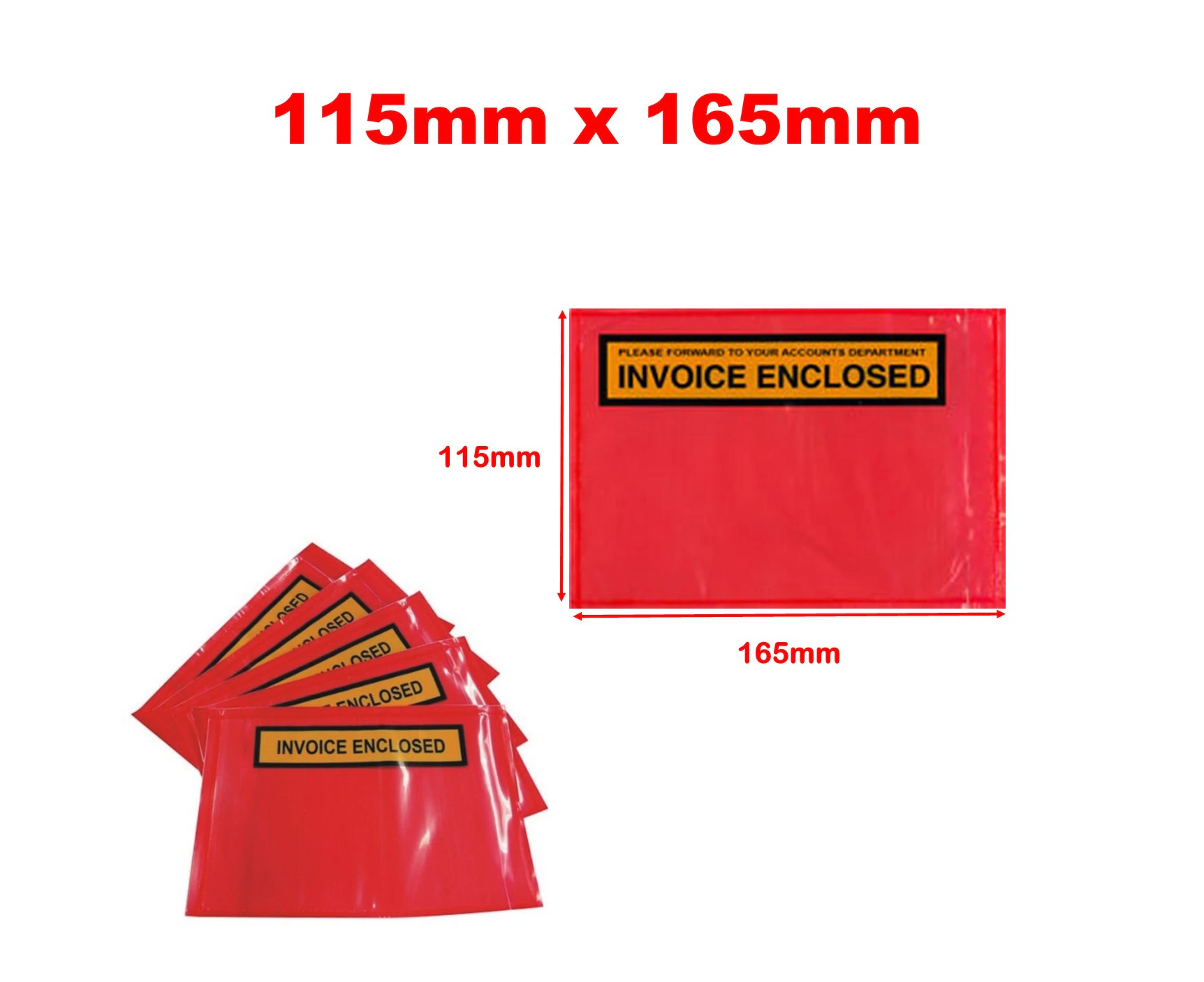 1000x (115 x 165mm) RED Invoice Document Enclosed Sticker Pouch