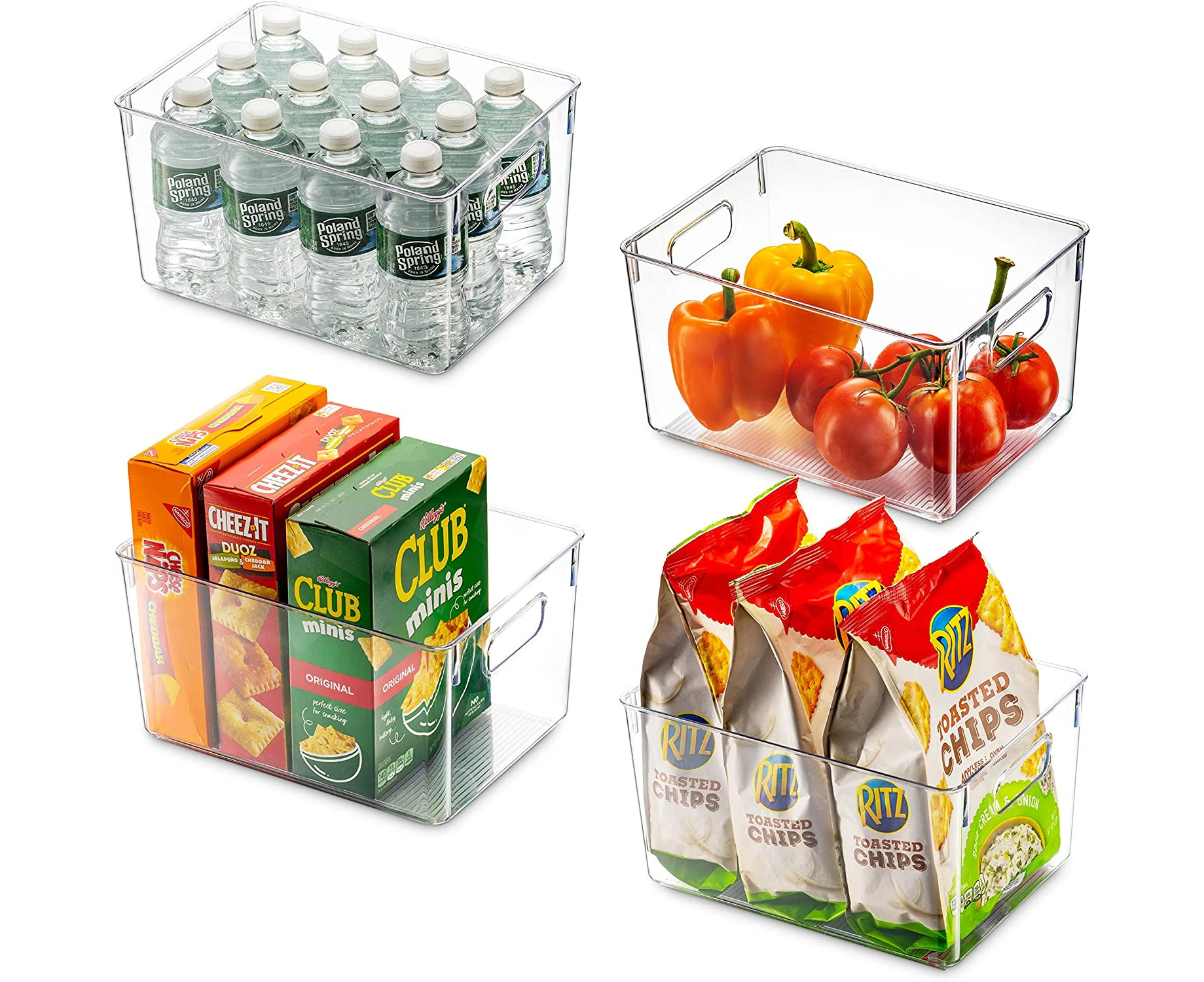 Clear Pantry Organizer Bins Household Plastic Food Storage Basket with Cutout Handles for Kitchen, Countertops