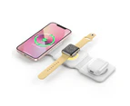 3 in 1 Foldable Magnetic Qi Wireless Charger with Night Light Fast Charging Dock Station for iPhone Apple Watch Airpods White