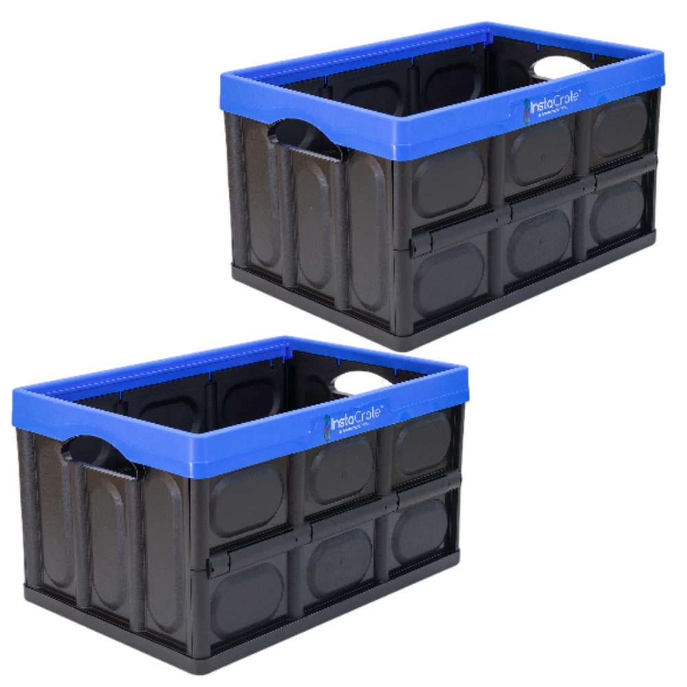 X2 Insta Crate 46L Storage Crates Collapsible Boxes Heavy Duty Container Blue