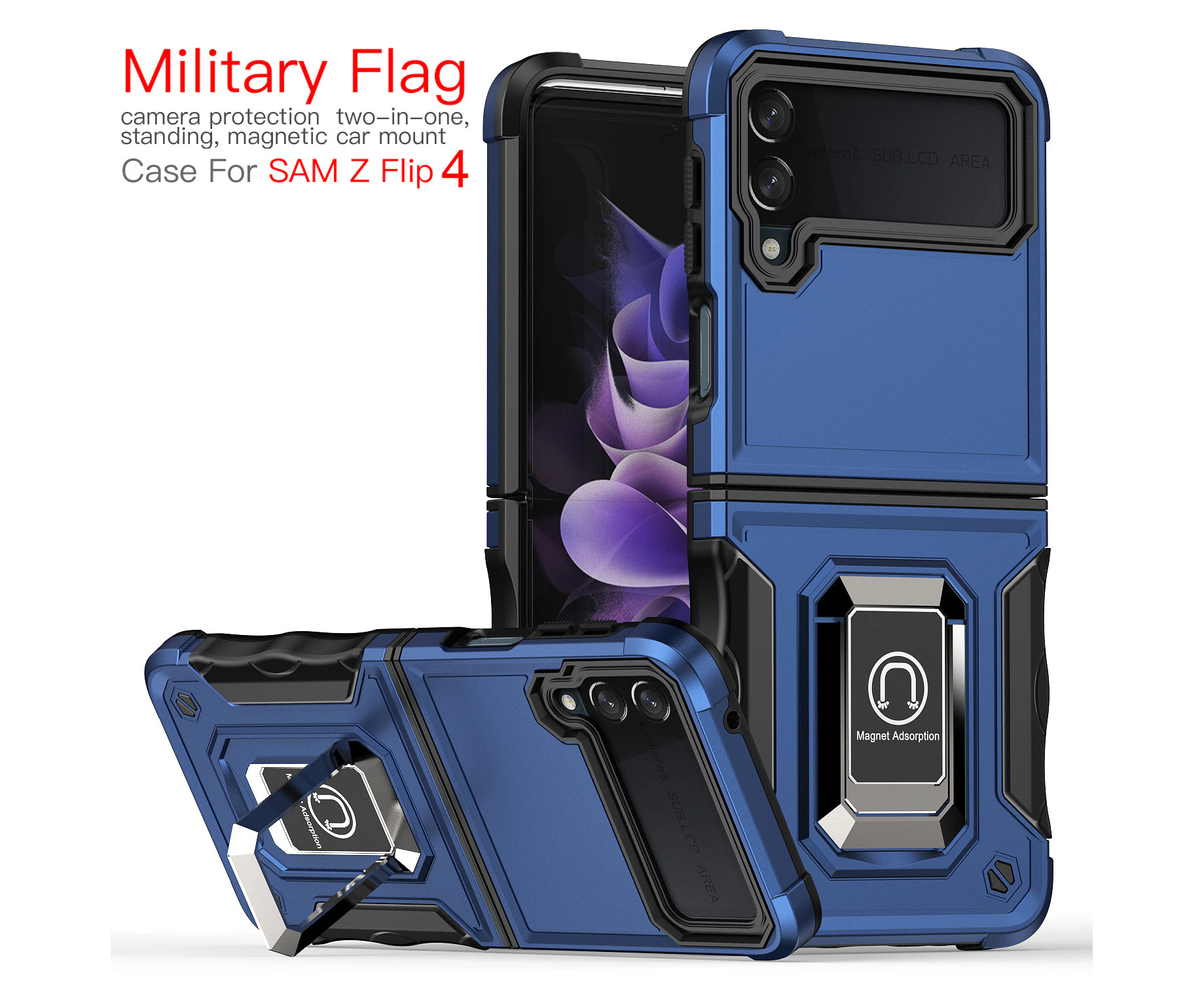 QW Heavy Duty Shockproof Protective Phone Cover For Samsung Galaxy Z Flip 4-Blue