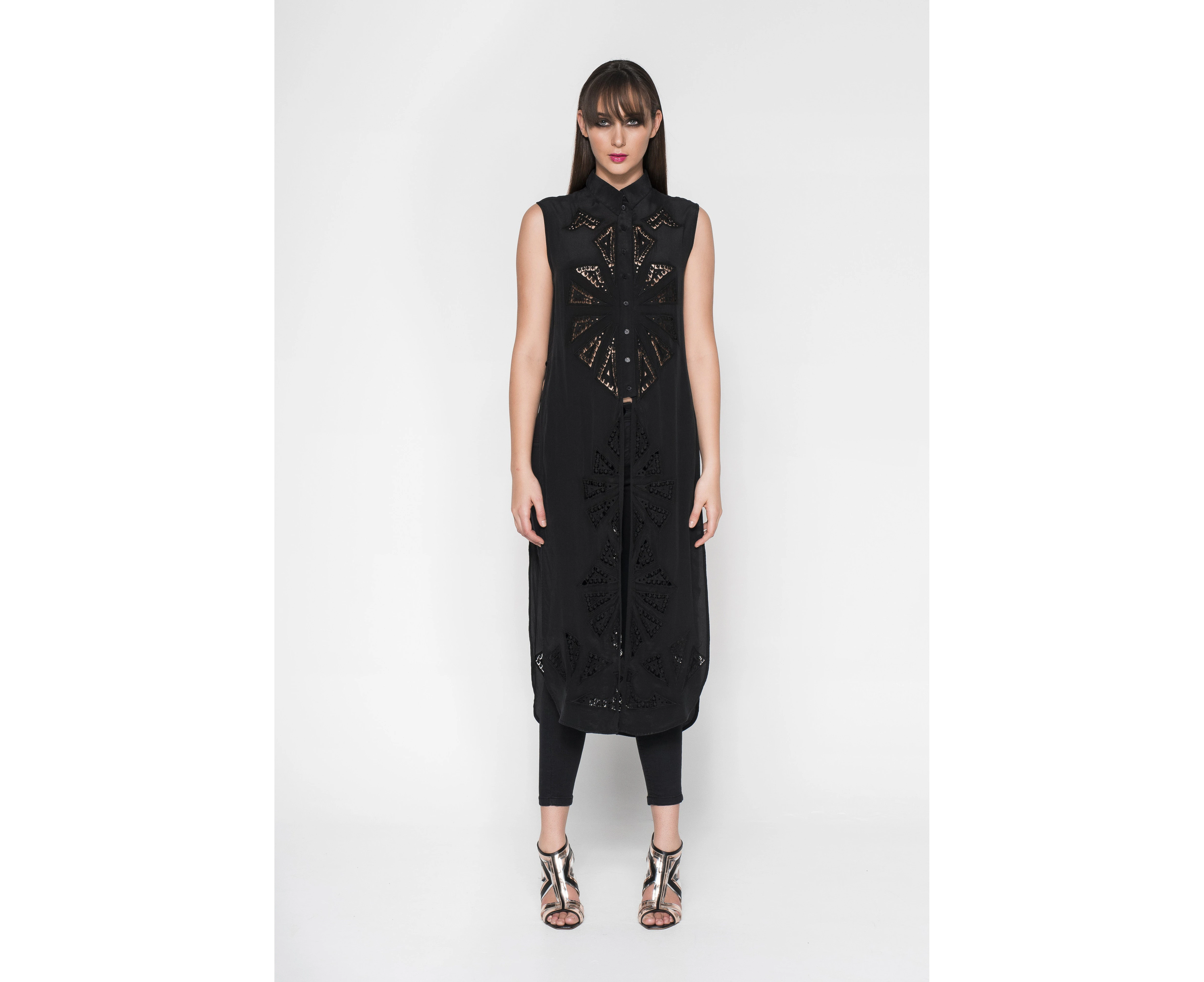 Siyona Sleeveless Silk Maxi Shirt - BLACK