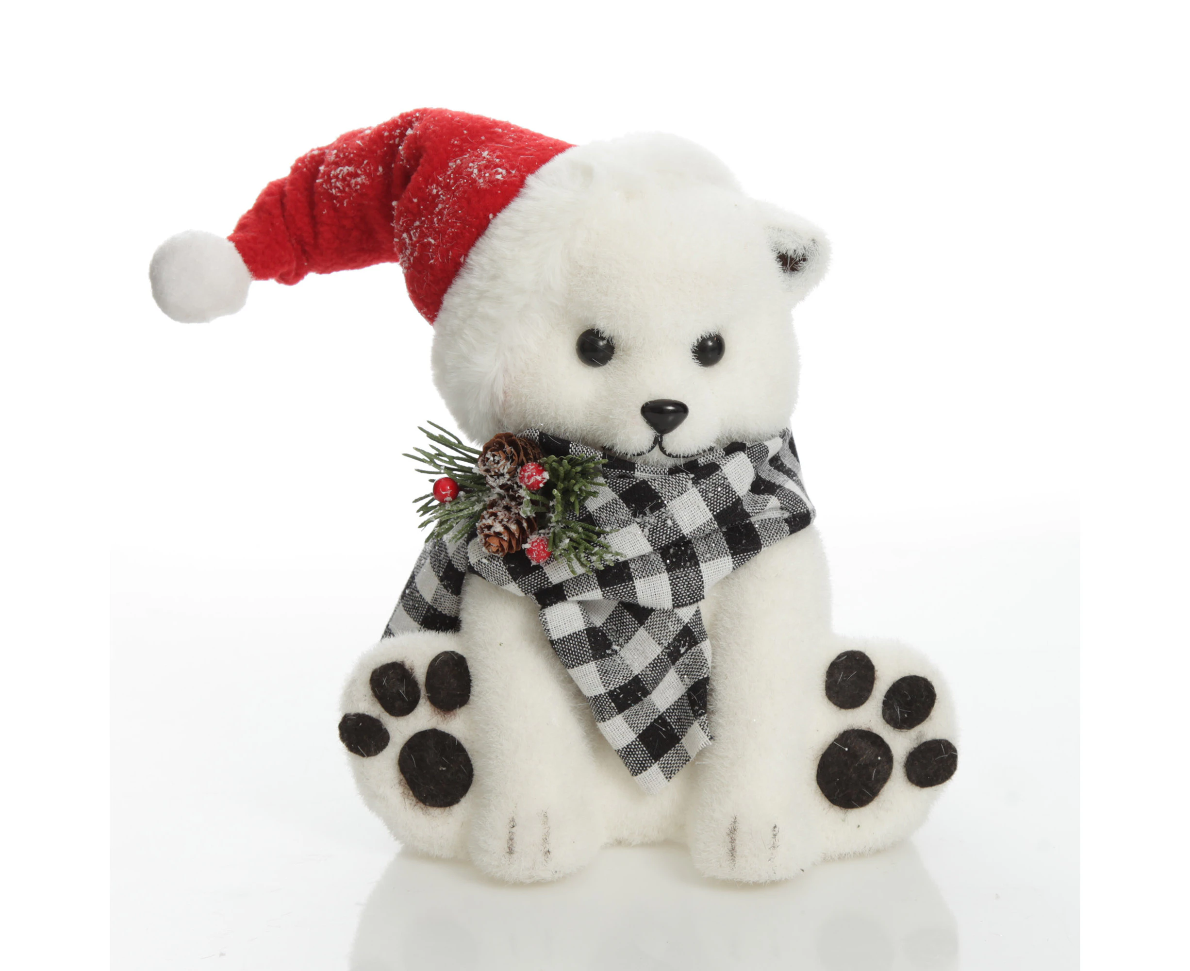 White Boy Polar Bear Cub Sitting with Santa Hat