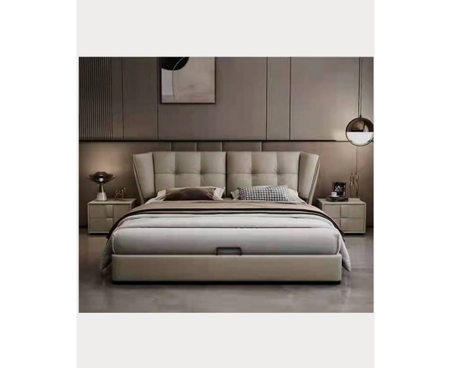 REMY Luxurious Leather Bed Frame/Solid timber/Modern light grey colour/ Queen/ King