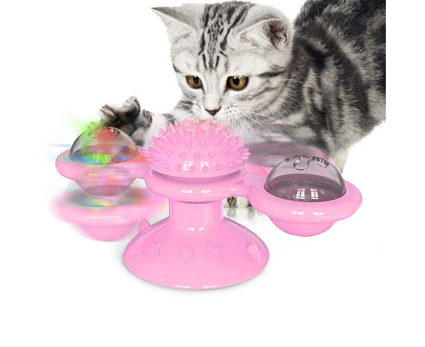 Miserwe Windmill Massage Cat Toys with Catnip Ball Bell For Indoor-Pink