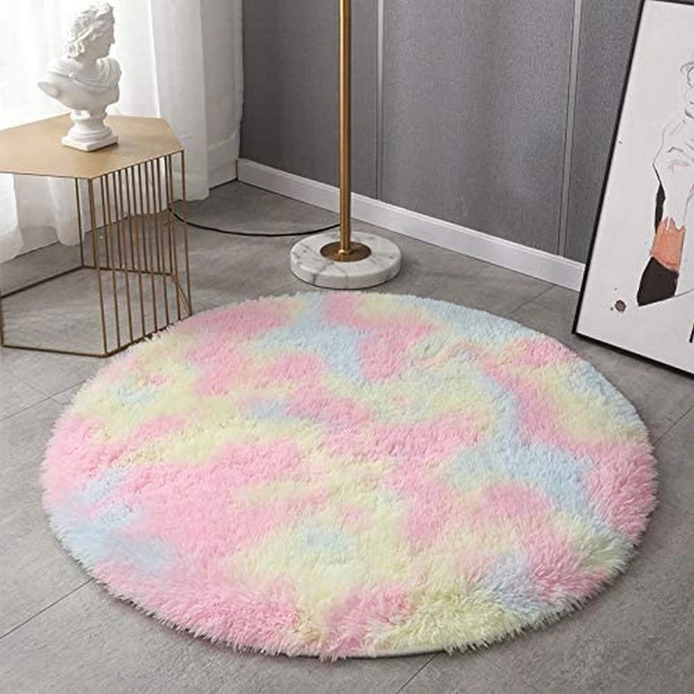 Rainbow Tie Dyed Soft Plush Round Rug(Rainbow,2XL)