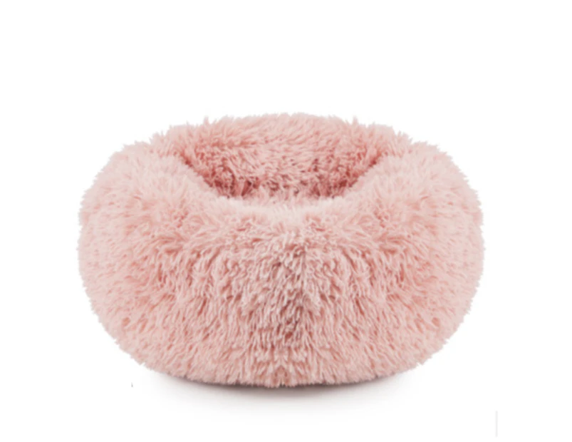 Dog Cat Pet Calming Bed Warm Soft Plush Round Nest Comfy Sleeping Kennel Cave AU - Pink