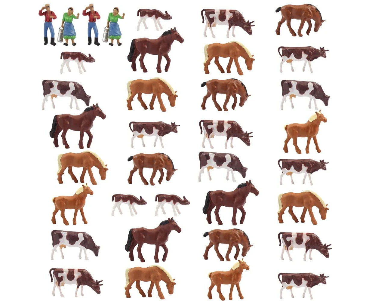 Farm Animals Figure Toys Set,1:87 Well Painted Farm Animals Cows Horses Figures