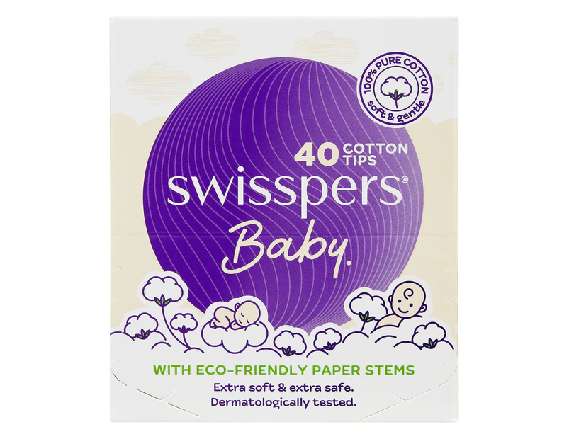 Swisspers Baby Cotton Tips Paper Stems 40 Pack