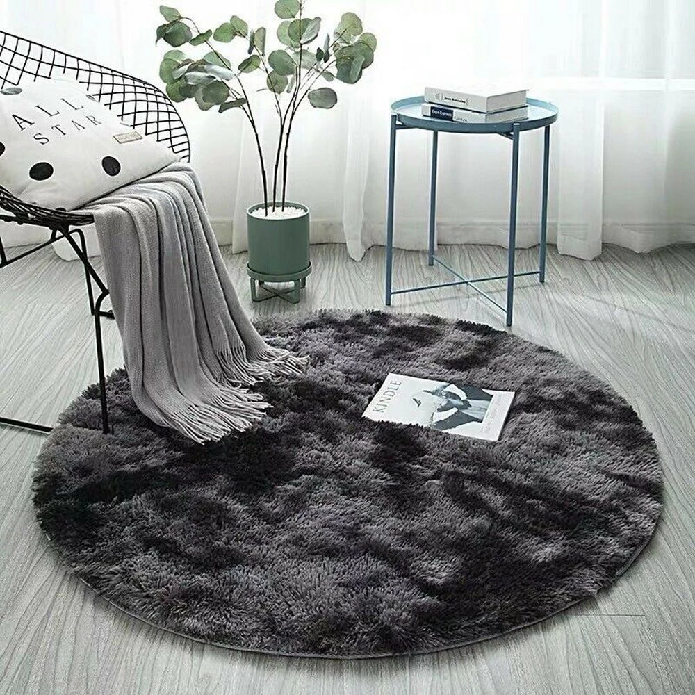 Tie Dyed Plush Round Rug Floor Soft Carpet(Dark Grey,M)