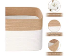 Woven Cotton Rope Storage Baskets with Handles Large Washable Basket Set Decorative Storage Bins Boxes Nursery Baby Kid Toy Blanket - White/Brown