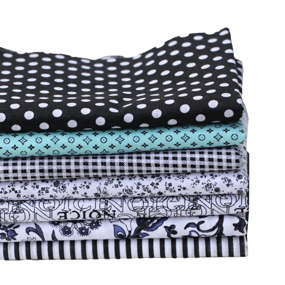 FancyGrab 7Pcs DIY Cotton Fabric Printed Cloth Sewing Quilting Fabrics for Patchwork Black and White