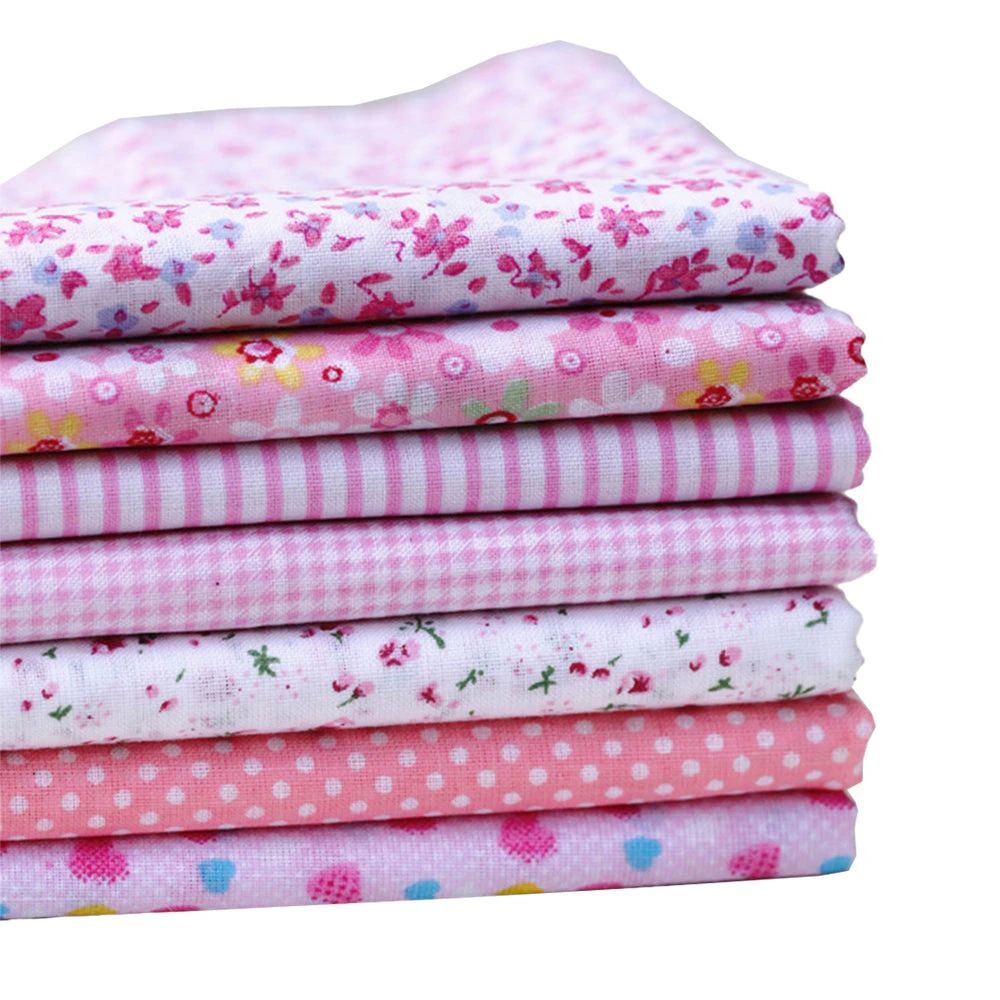 FancyGrab 7Pcs DIY Cotton Fabric Printed Cloth Sewing Quilting Fabrics for Patchwork Pink