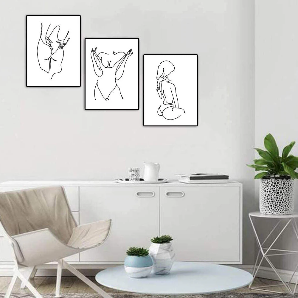 FancyGrab Set of Line Art Prints Abstract Figure Printing Canvas Modern Wall Art Home Decor Style 1 - S