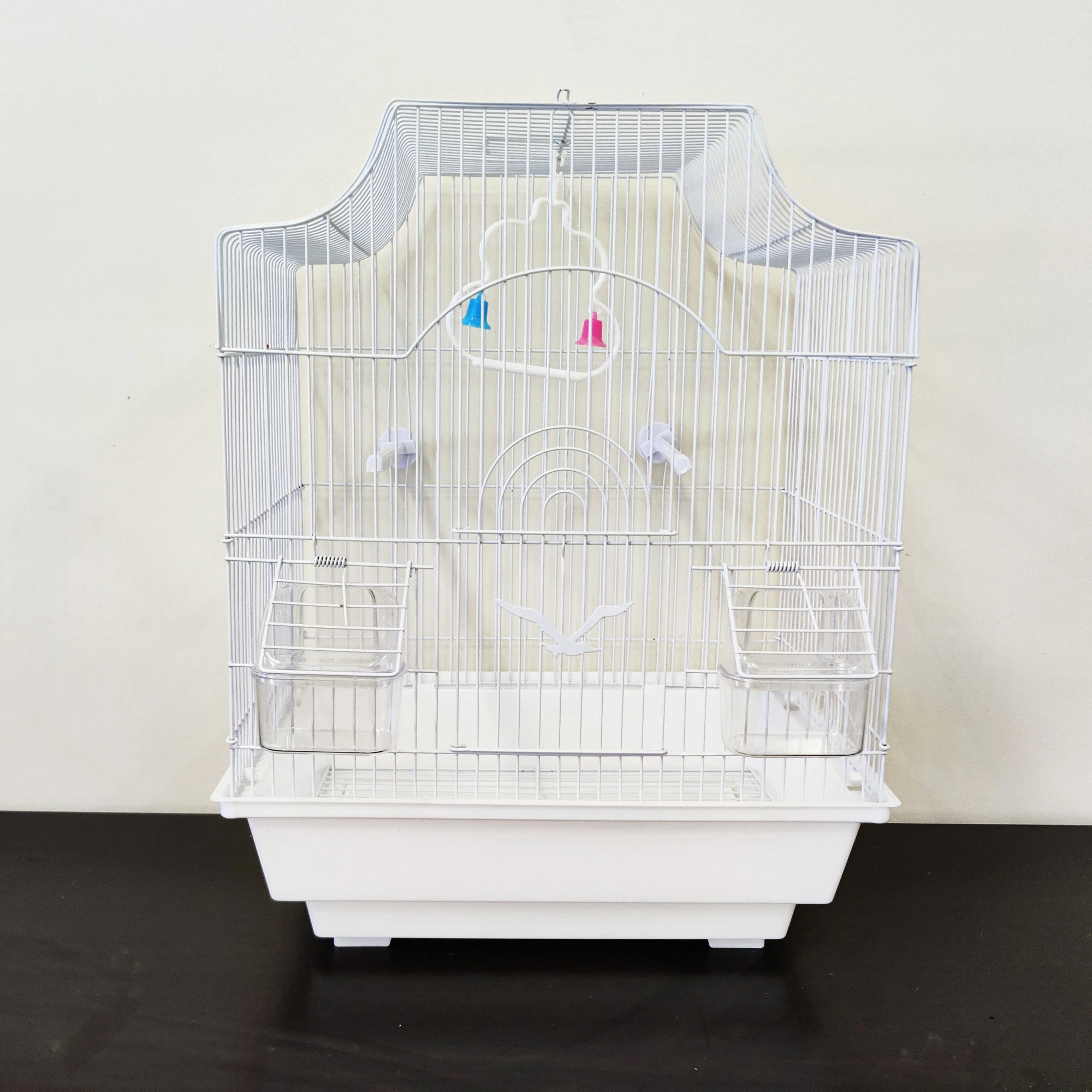 Bird Cage Small Medium Metal Frame Square Roof White Blue 37cm x 28cm x 46cm - White