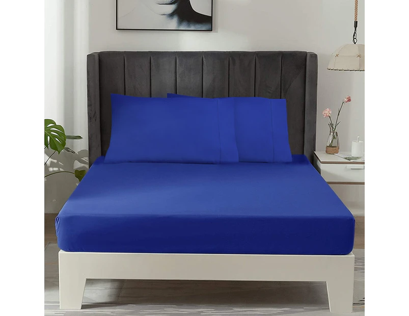 Elite 1500TC 100% Supreme Egyptian Cotton Fitted Sheet Set | MQ MK | Fitted Sheet with Two Pillowcase Set | 7 Sizes - 8 Colours - Royal Blue