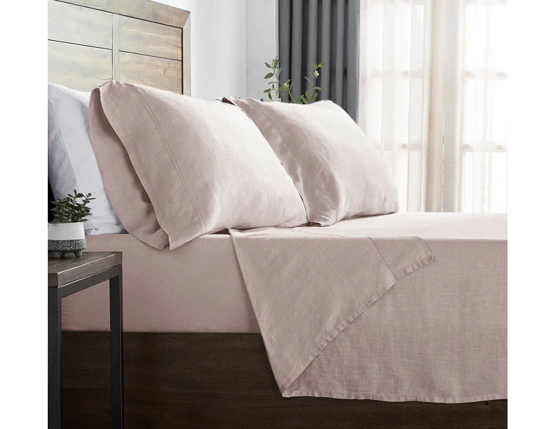 Premium Touch  French Linen Cotton Sheet Set | Luxury Breathable Linen Tencel Sheets | 5 Sizes - 6 Colours - Dusty Pink