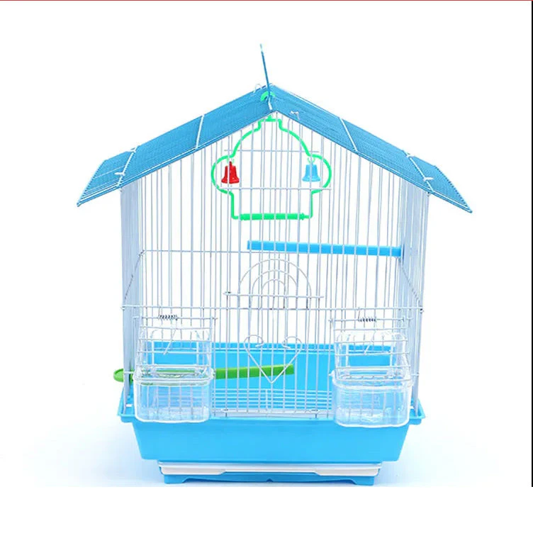 Bird Cage Small Medium Metal Frame Angled Roof Blue 29.5cm x 22.3cm x 38.5cm - Blue