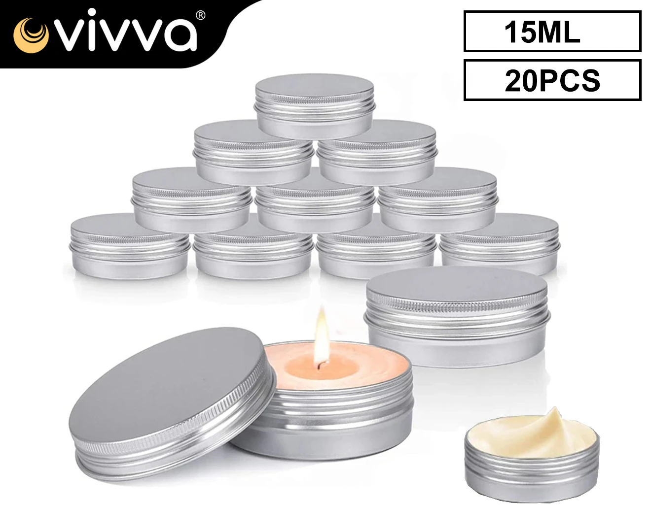 20Pcs Balm Nail Art Cosmetic Cream Make Up Pot Lip Jar Tin Case Container -15ml