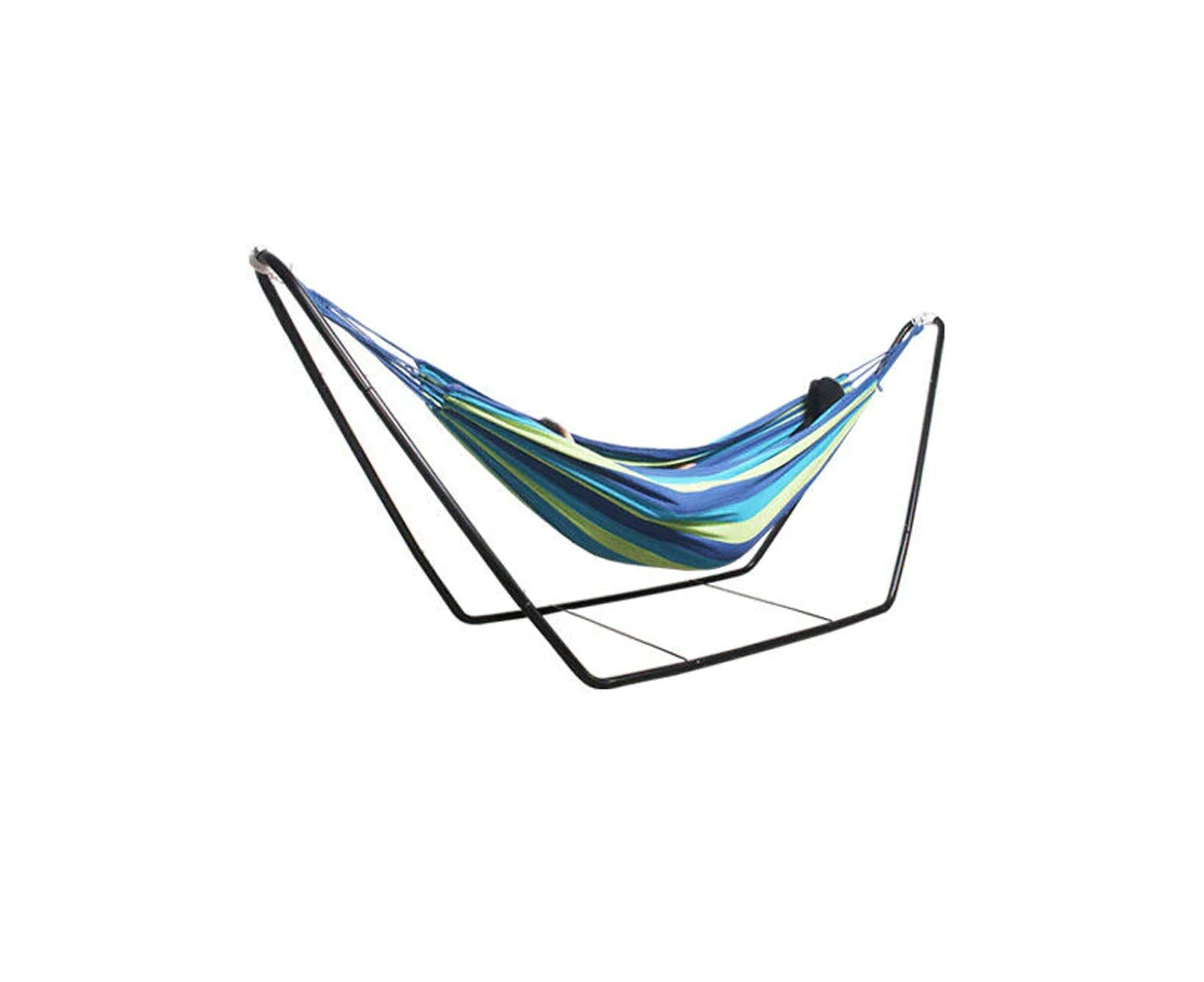 Outdoor Double Cotton Steel Frame Stand Swing Hammock - Blue Hammock+Stand