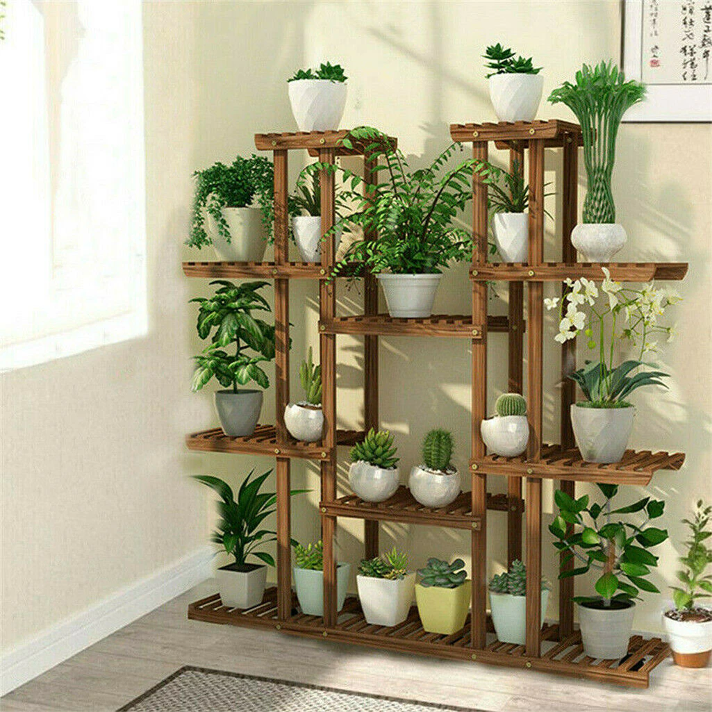 Extra Large Wood Plant Stand 17 Pot Flower Rack Tall Shelf Garden Storage Indoor