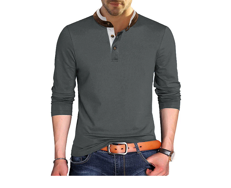 WeMeir Men's Long Sleeve Henley Shirts Slim Fit Knitted Pullover All-matched Polo Shirts Long Sleeve Comfy Undershirt-Grey