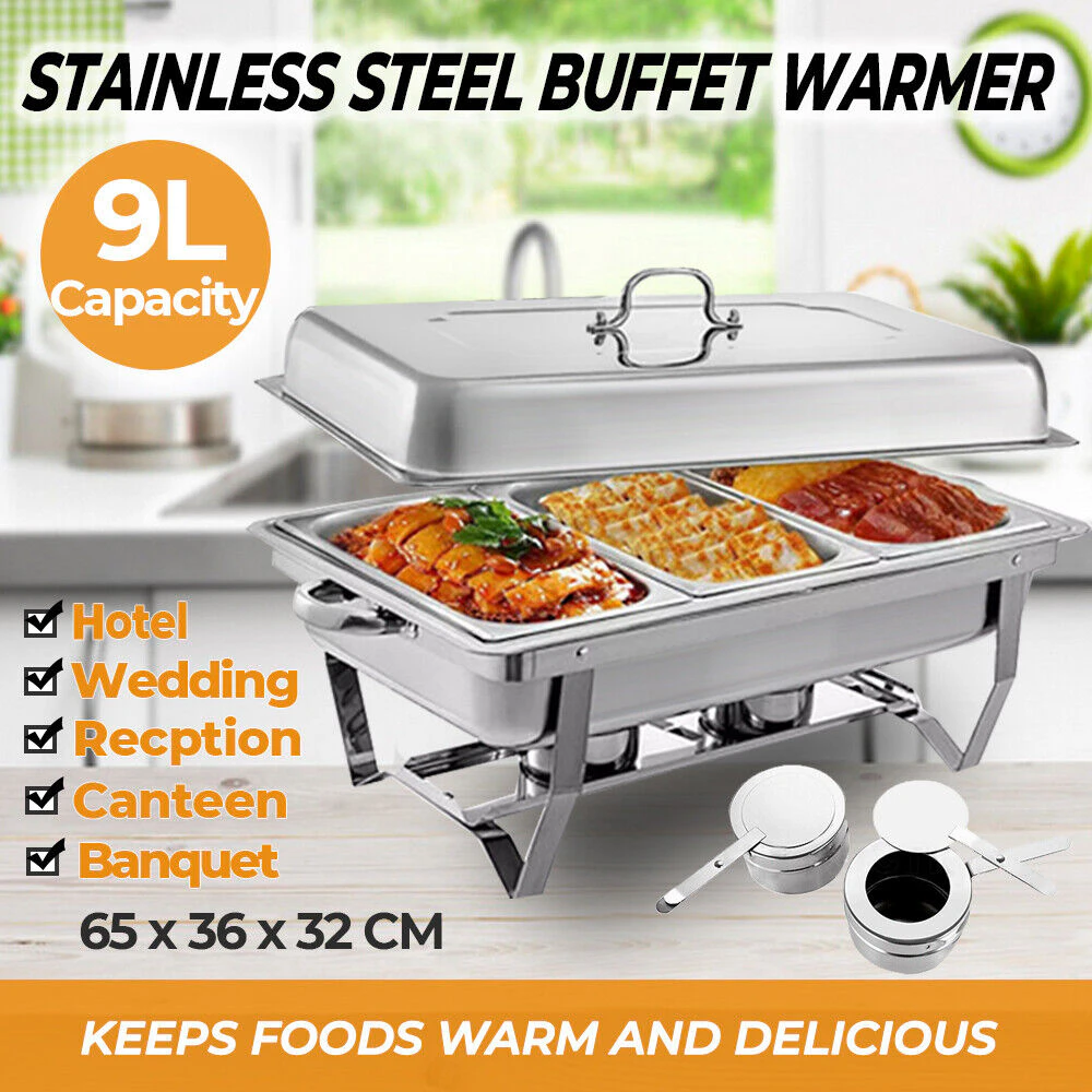 9L 3X3L Bain Marie Bow Buffet Food Warmer Pan Multi Stainless Steel Chafing Dish