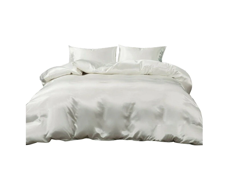 White Silk Satin Pillowcase Quilt/Duvet Cover Set Single Double Queen King Bed