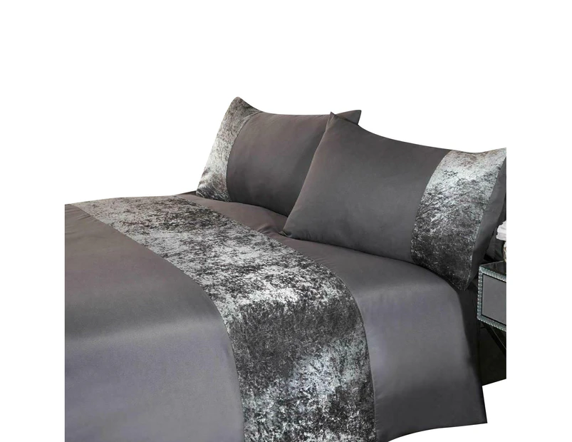 Silver Grey Stone Crushed Velvet Quilt/Doona/Duvet Cover Pillowcase Set