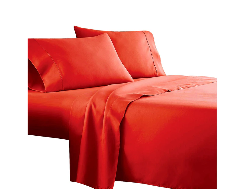 Red 1000TC 4PCS Single/KS/Double/Queen/King Bed Flat Fitted Sheet Set Pillowcase