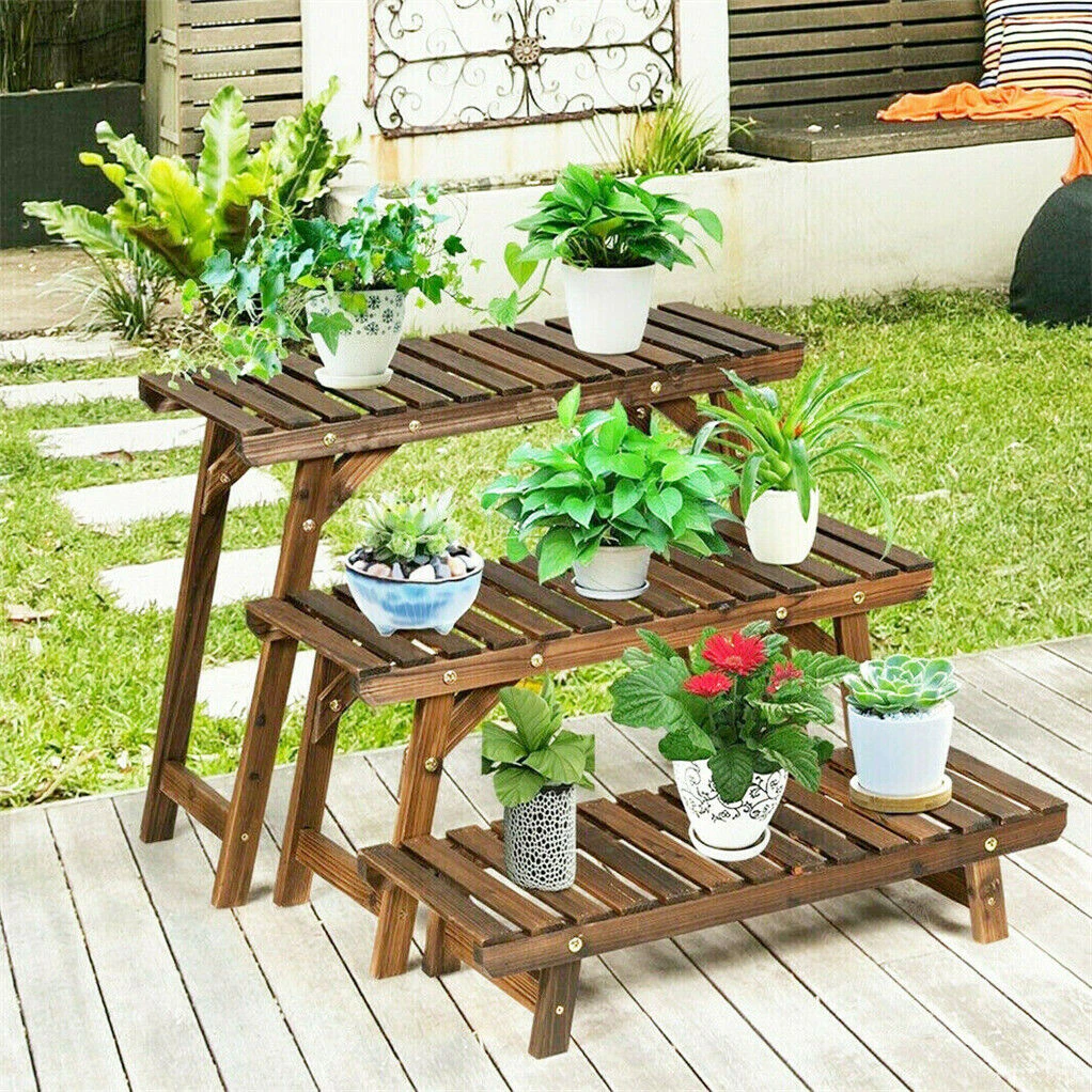 3pcs Plant Stand Flower Step Bench Rack Herb Storage Shelf Garden Indoor Outdoor