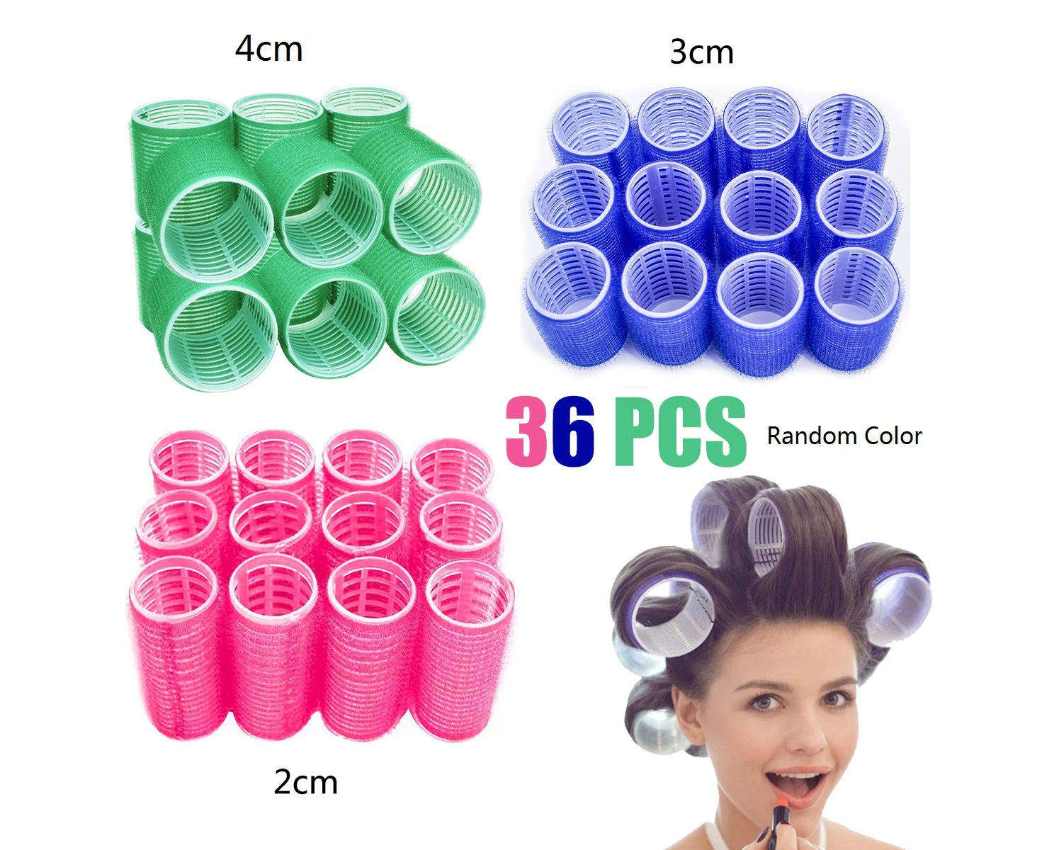 Jumbo Size Hair Roller sets, Self Grip, Salon Hair Dressing Curlers, Hair Curlers, 3 size 36 packs