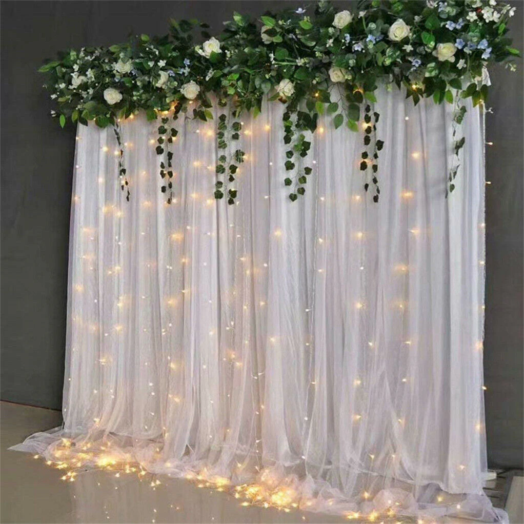 3Layer Silk Backdrop Drape &2 Sheer Tulle Curtain Wedding Stage Background 3M*3M