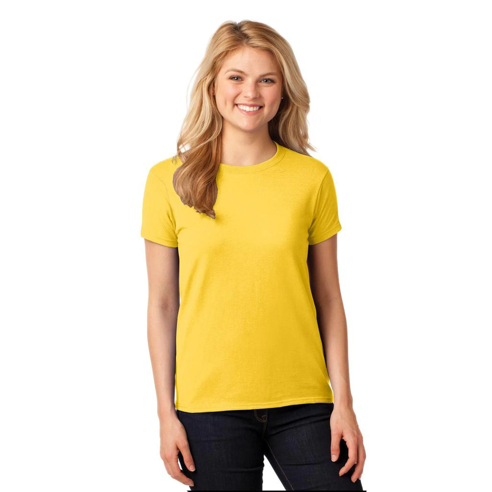 Female Ladies Women's Heavy Cotton Blank Plain Basic T-Shirt Tee Tops - Yellow