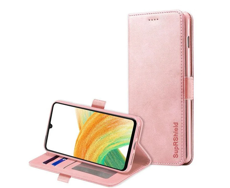 For Samsung Galaxy A33 5G SupRShield Wallet Leather Card Holder Flip Protective Shockproof Magnetic Case Cover (Rose Gold)