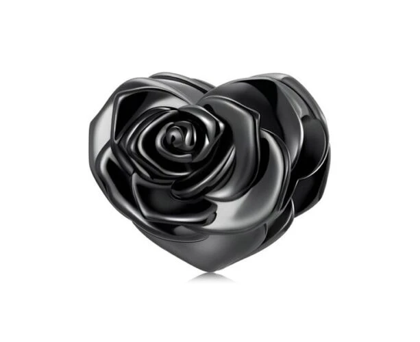 SOLID Sterling Silver Oxidised Rose Heart Flower Charm by YOUnique Designs Pandora Compatible